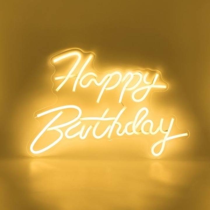 Lampa LED neon, lumina de culoare alba calda, model HAPPY BIRTHDAY, 40.8x29.5 cm, alb