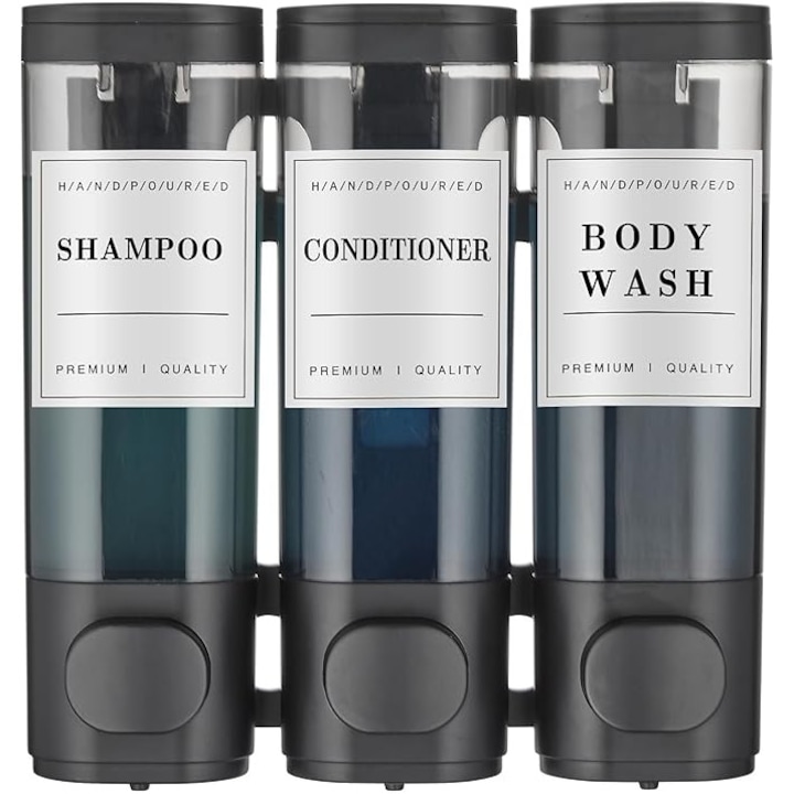 Дозатор за течен сапун с пяна, 300 мл, пластмаса, черен, дизайн против протичане