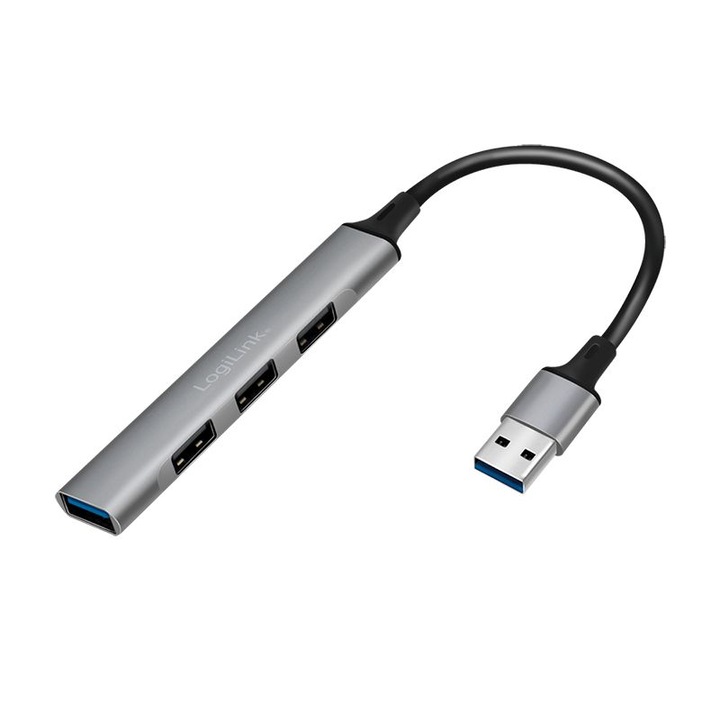Logilink USB 3.0 4-портов тънък хъб с алуминиев корпус Сив, 237964, USB хъб