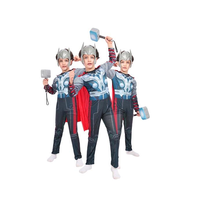 Costum Carnaval Pentru Baieti Mixbo, SuperErou Robot, Salopeta, Poliester, Accesoriu Pelerina L