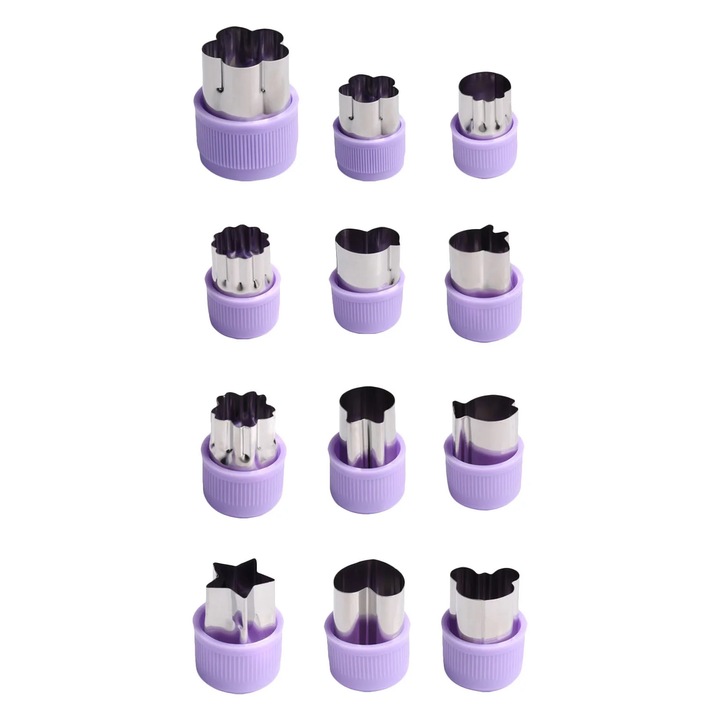 Set 12 cutite inox pentru decorare prajituri si sculptura fructe legume multicolor 16.5x9.5x4.5cm
