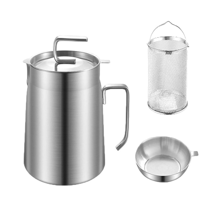 Olajszűrő edény, rozsdamentes acél 304, 2.2l kapacitás, multifunkcionális, ezüst