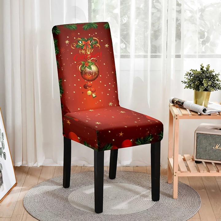 Huse scaune de Craciun, multicolor, 45x40x40cm, din poliester, set complet pentru spatar inalt