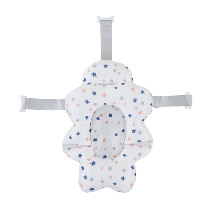 Подложка за вана за бебета, мека и сгъваема опора, с предпазен колан, бяла, 0-12 месеца