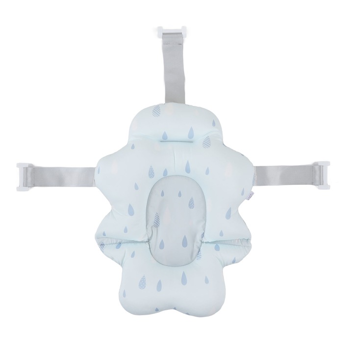 Подложка за вана за бебета, мека и сгъваема опора, с предпазен колан, синя, 0-12 месеца