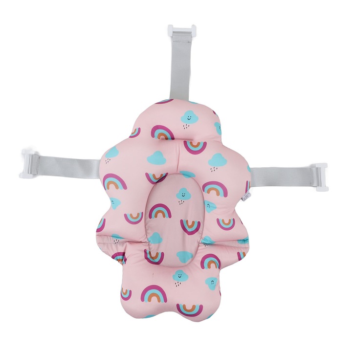 Подложка за вана за бебета, мека опора, с възглавничка, розова, 0-12 месеца