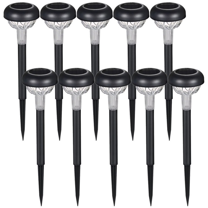 Set 10 lampi solare de exterior NEXTLY, lumina RGB, decorative, ofera reflexie in jur, senzor de lumina, waterproof, cu tarus, negre