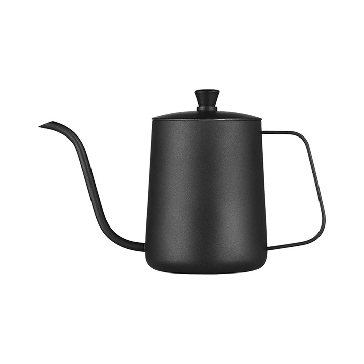 Cafetiera manuala 600 ml, otel inoxidabil 304, bec fin lung tip gooseneck, maner lateral, finisaj negru