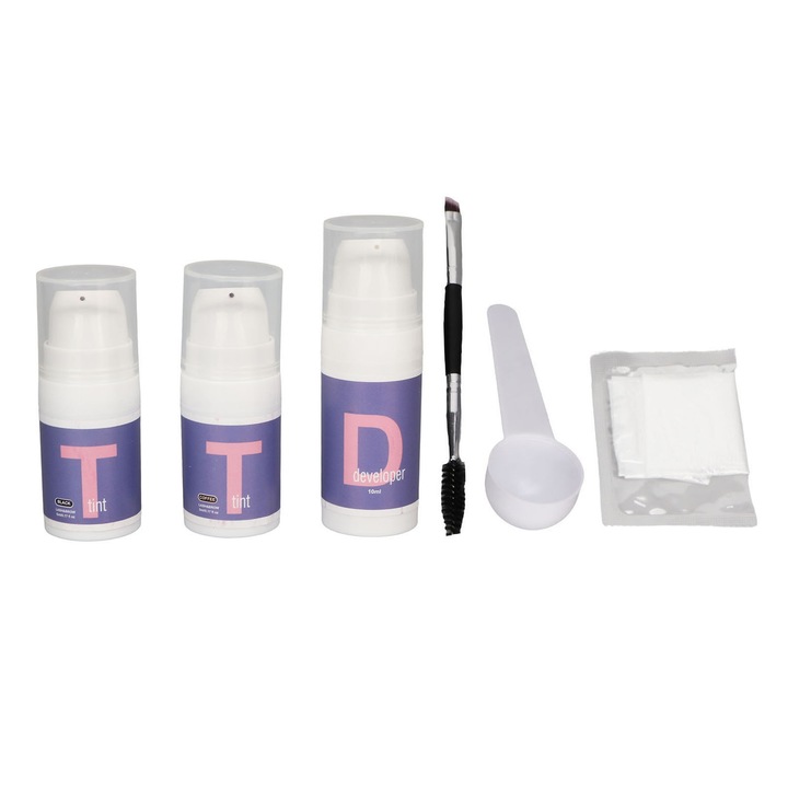 Kit vopsea sprancene semi-permanenta Fokelyi, 10ml agent colorant + 5ml colorant, rezistent la apa, uscare rapida