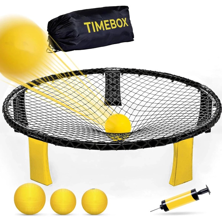 Set Complet Joc Spikeball cu Plasa 3 Mingi, Roundnet, Pompa, Geanta depozitare conceput, Activitate Sportiva si Distractiva pentru Copii si Adulti, Usor de Montat si Transportat