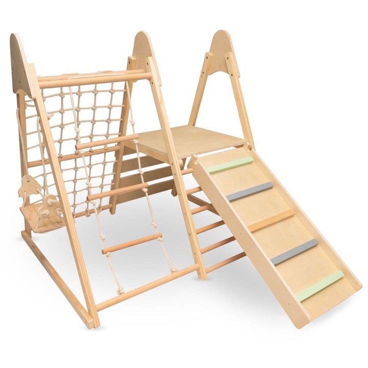 Teren De Joaca Din Lemn 5 In 1, Mamabrum, Mam203 Climber, Material Lemn De Fag Si Mesteacan, Pentru Copii Peste 3 Ani, Stabilitate Ridicata, Caracter Ecologic, 114x109x120 cm