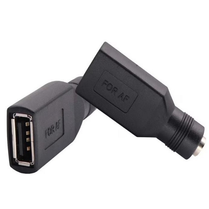 Adaptor SkyTechs® conector 5 V mufa tata USB 2.0 la mufa mama 5, 5 mm x 2, 1 mm DC pentru laptop Negru