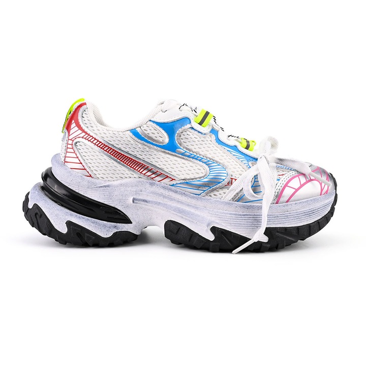 Pantofi sport de dama,Cu insertii de plasa,D1428, Alb multicolor