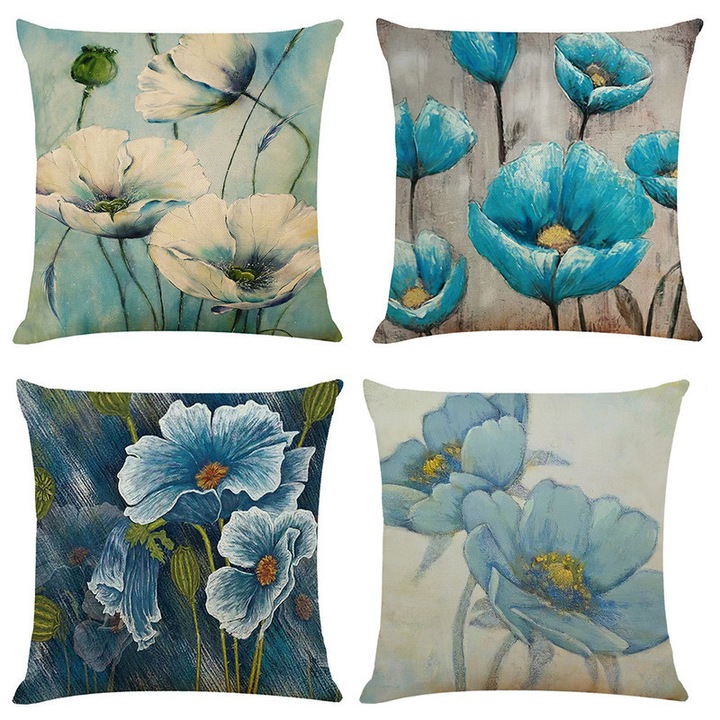 Set 4 fete de perna 45x45 cm bumbac, Albastru