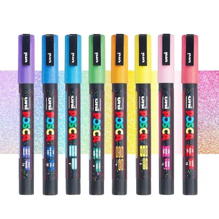 Set 8 markere Posca PC-3ML cu sclipici