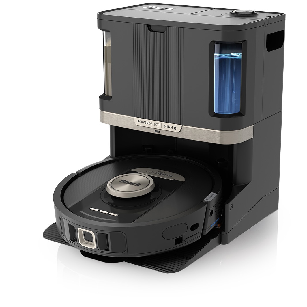 Robot de aspirare cu mop Shark PowerDetect NeverTouch Pro 2in1 RV2800ZEEU, statie NeverTouch Pro reincarcare, auto-curatare, alimentare cu apa si golire automata, 2l, 14.8V, autonomie max 110 min, negru