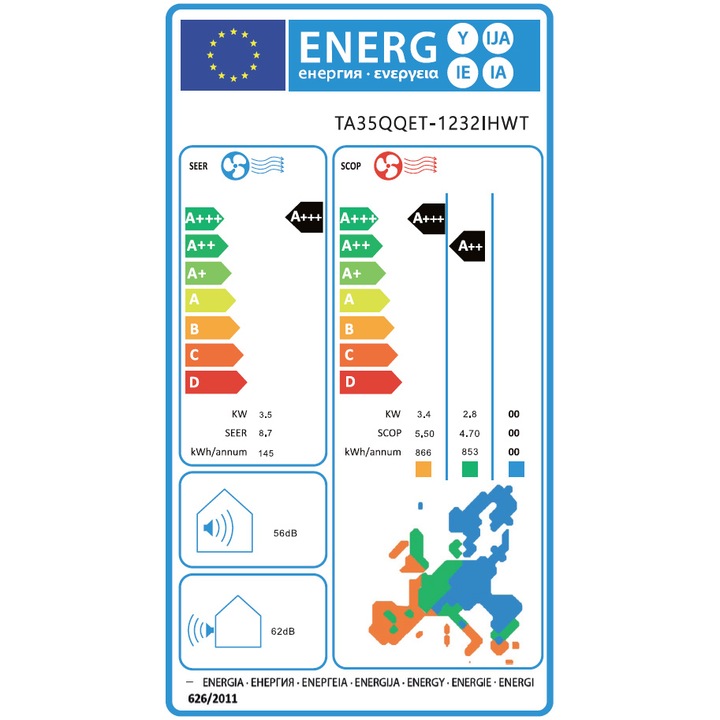 Aparat de aer conditionat Tesla Advance TA35QQET WI-FI 12000 BTU, Clasa A+++/A++, Inverter, Incalzire, Turbo, I Feel, Functie Antifungica, Timer, Filtru lavabil, Filtru cu densitate crescuta, flux aer 3D, Incalzire unitate externa, R32