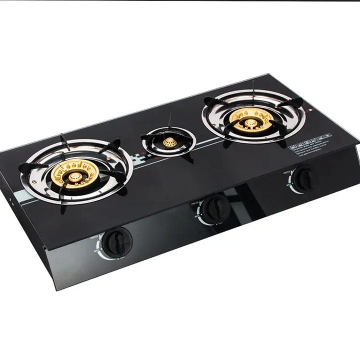 Aragaz Cu Plita Din Sticla Si 3 Ochiuri, Alimentare GPL Butelie, Sticla Securizata, Aprindere Quartz, EMATTERIO®