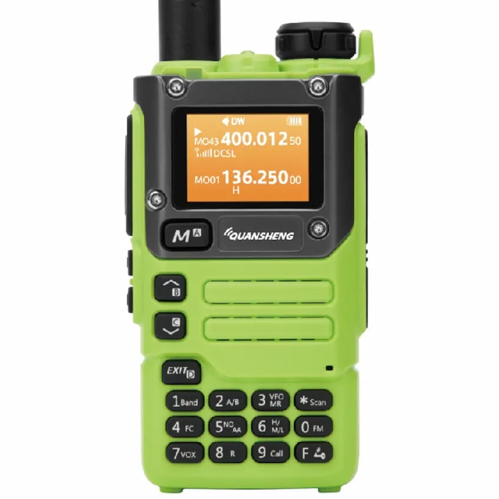 Радиостанция Quansheng K6/UV-K5(8), зелена, Hands Free THK® модел, устойчива на вода и прах, двойна лента, UHF/VHF/морски/аеронавтика, еърсофт, туризъм, NOAA