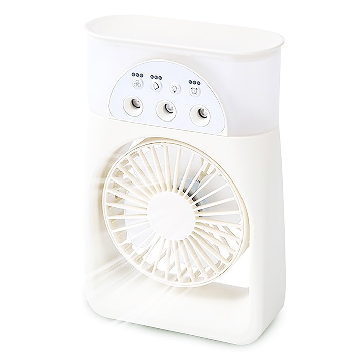 Dollcini hordozható vízpermetező ventilátor, újratölthető, nyári, hűvös, utazás, munka, USB, 3 sebesség, 200 ml-es víztartály, fehér