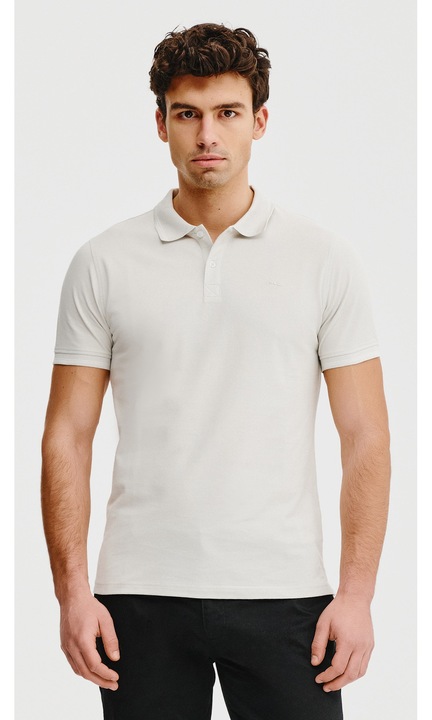 Pako Lorente galléros póló, világosszürke, 100% pamut, gombos gallérral, díszes kidolgozással, 2XL INTL