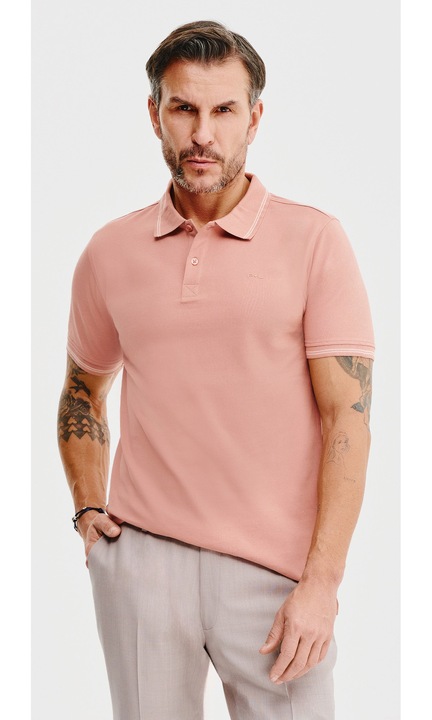 Tricou polo Pako Lorente, bumbac 100%, guler cu nasturi, Coral