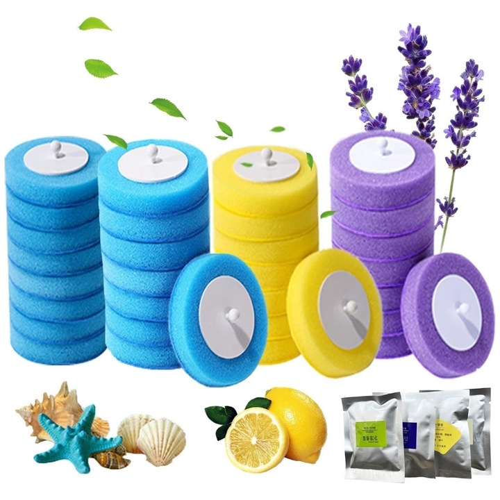 Set 24 Rezerva Bureti Perie Toaleta, pentru Perie WC cu 3 Difuzere Aroma, Lamaie, Lavanda, Iasomie