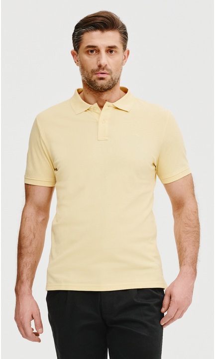 Férfi pólóing, Pako Lorente, sárga, pamut, gombos gallérral, hipoallergén