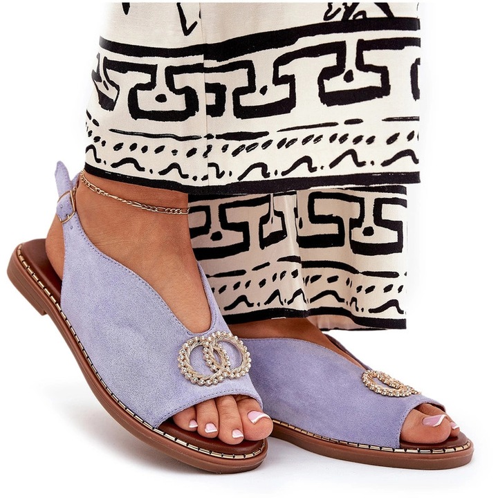 Sandale dama, S.BARSKI, piele intoarsa, toc plat, albastru