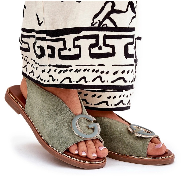 Sandale dama, plate, piele ecologica, Verde, 36