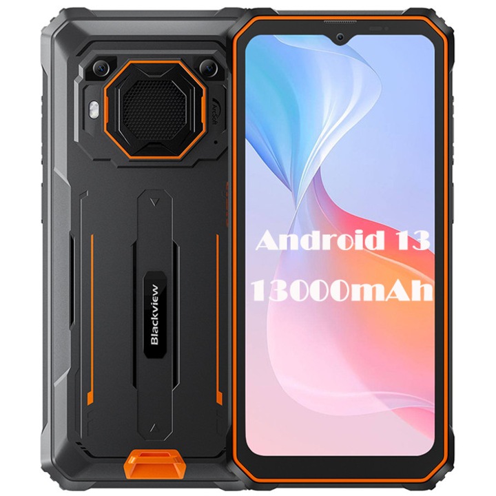 Blackview BV6200 Pro mobiltelefon, 6,56" FHD+, 18 GB RAM (6 GB + 12 GB bővíthető), 128 GB ROM, Android 14, 13000mAh, 8 mag, Dual SIM, NFC/Ujjlenyomat-/arcfelismerés, Narancssárga