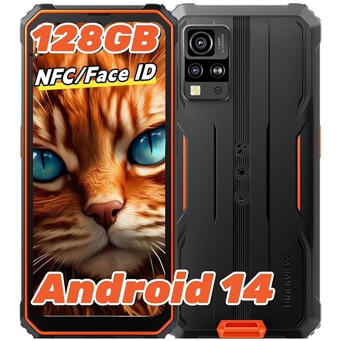 Telefon mobil Blackview Bv4800 Pro, 4G, 12GB Ram(4GB + 8GB extensibili 2To), 128GB, Dual SIM, 4 nuclee, 6.56'' HD+, Android 14, 5180mAh, Amprenta digitala/fata/NFC, Portocaliu