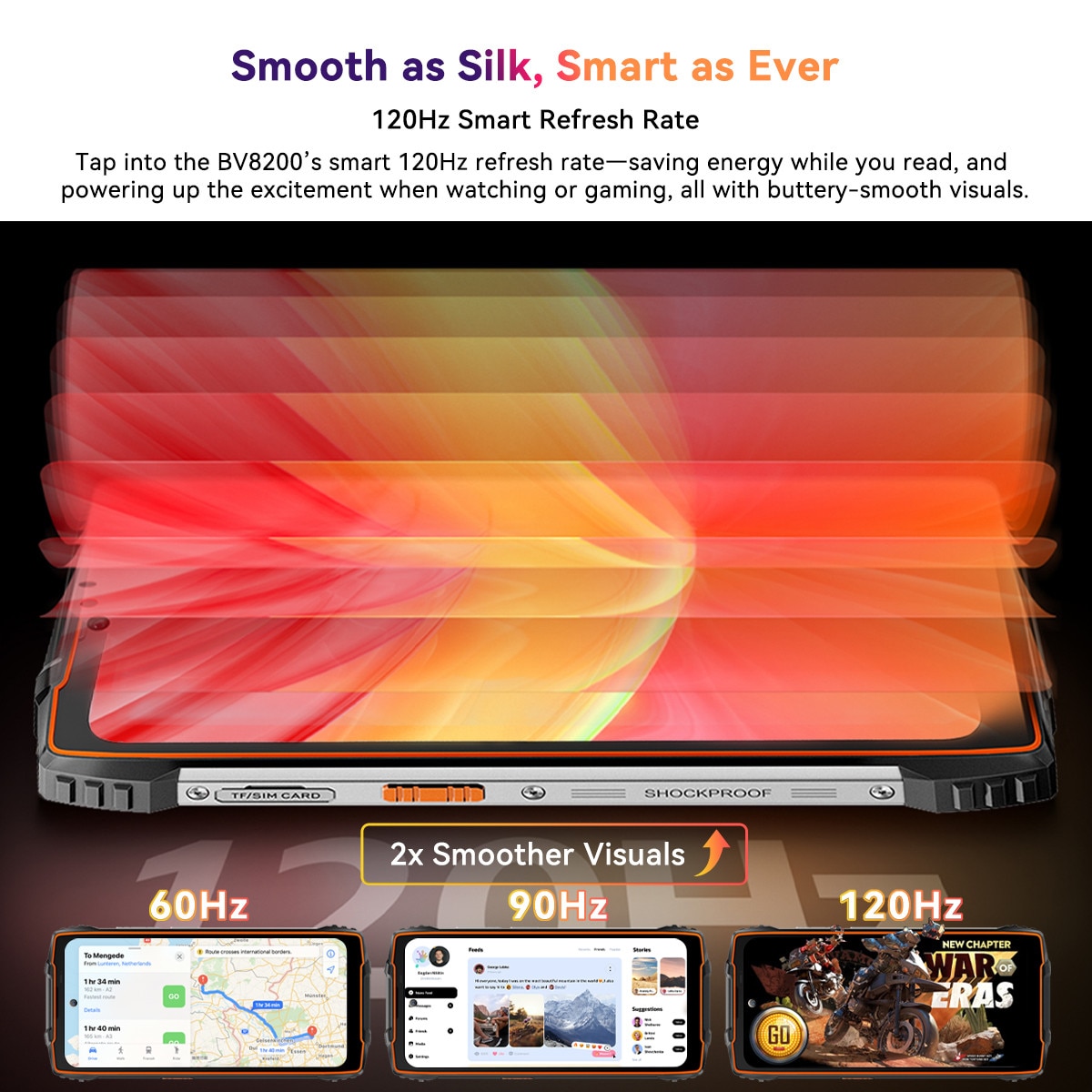 Telefon mobil Blackview BV8200, 6.497" FHD+, 120Hz, 36GB RAM(12GB + 24GB extensibili 2To), 256GB ROM, Android 14, 8800mAh, 8 cores, Dual SIM, NFC/Amprenta/caracteristici faciale, Portocaliu