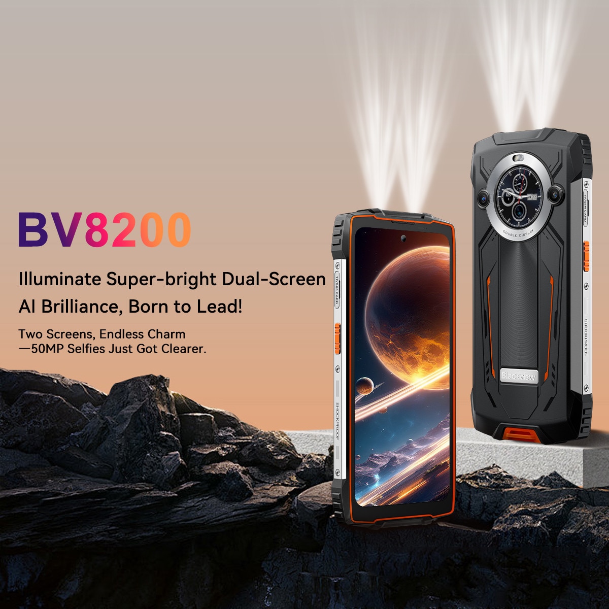 Telefon mobil Blackview BV8200, 6.497" FHD+, 120Hz, 36GB RAM(12GB + 24GB extensibili 2To), 256GB ROM, Android 14, 8800mAh, 8 cores, Dual SIM, NFC/Amprenta/caracteristici faciale, Portocaliu
