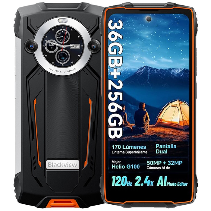 Telefon mobil Blackview BV8200, 6.497" FHD+, 120Hz, 36GB RAM(12GB + 24GB extensibili 2To), 256GB ROM, Android 14, 8800mAh, 8 cores, Dual SIM, NFC/Amprenta/caracteristici faciale, Portocaliu