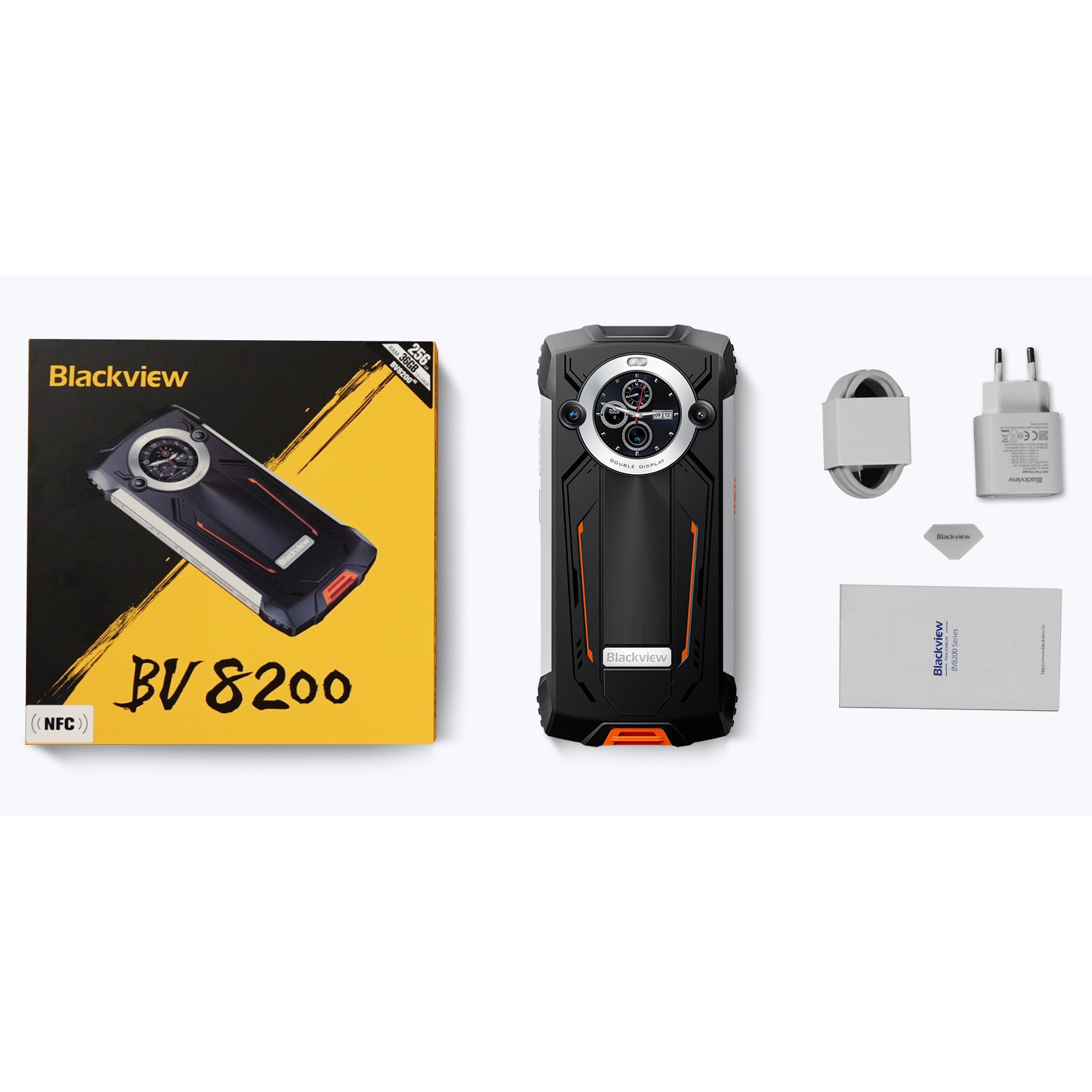 Telefon mobil Blackview BV8200, 6.497" FHD+, 120Hz, 36GB RAM(12GB + 24GB extensibili 2To), 256GB ROM, Android 14, 8800mAh, 8 cores, Dual SIM, NFC/Amprenta/caracteristici faciale, Portocaliu