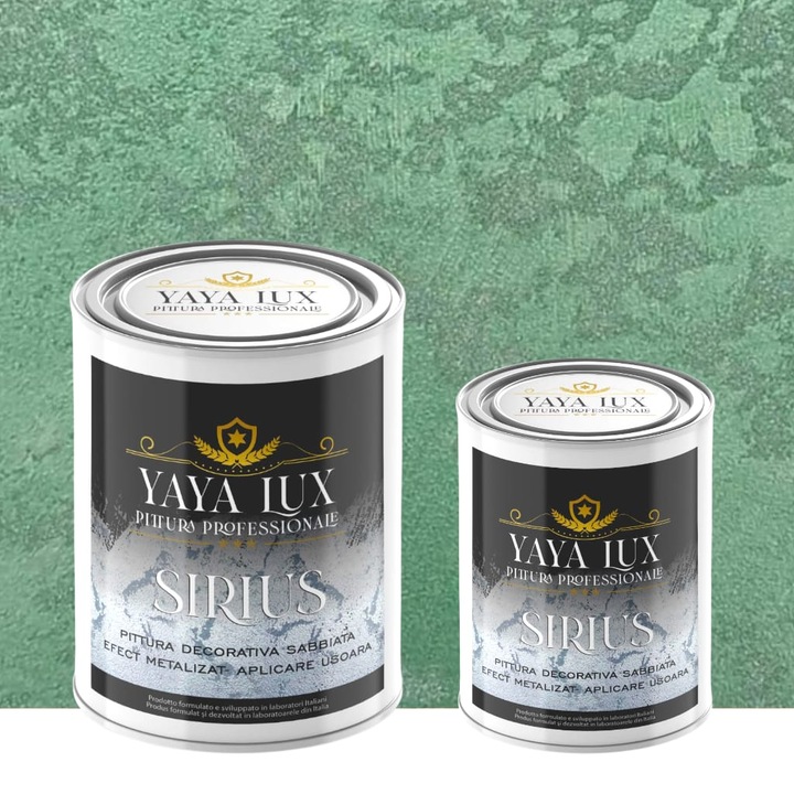 Pachet 2 L + 1 L, Vopsea Decorativa de Lux Sirius, Verde Inchis, Finisaj Mat cu Perle de Sticla, 2 L Plus 1 L