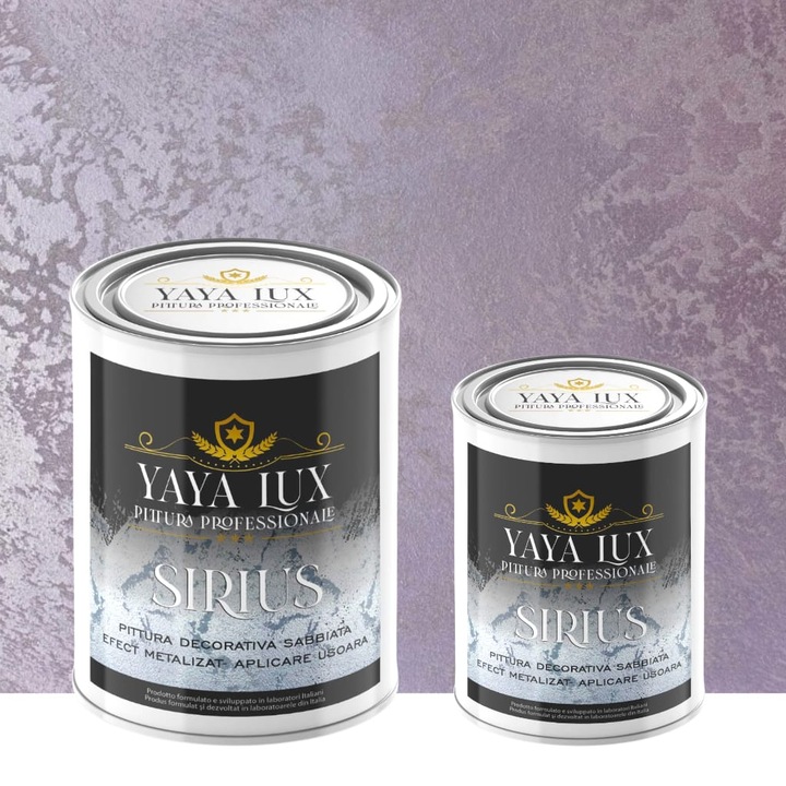 Pachet 2 L + 1 L, Vopsea Decorativa de Lux Sirius, Mov Deschis, Finisaj Mat cu Perle de Sticla, 2 L si 1 L