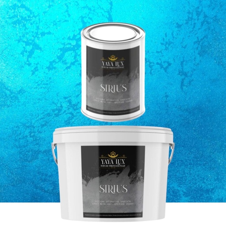 Pachet 2 L + 1 L, Vopsea Decorativa de Lux Sirius, Albastru, Finisaj Mat cu Perle de Sticla, 2 L Plus 1 L