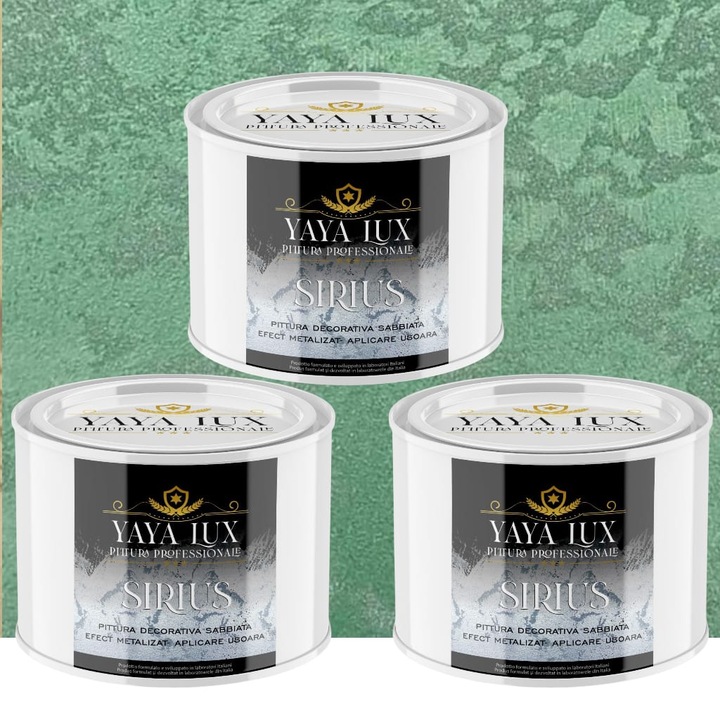 Pachet 2 + 1, Vopsea Decorativa de Lux Sirius, Verde Inchis, Finisaj Mat cu Perle de Sticla, 2 X 0.5 L Plus 0.5 L