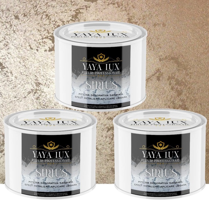 Pachet 2 + 1, Vopsea Decorativa de Lux Sirius, Maro Deschis, Finisaj Mat cu Perle de Sticla, 2 X 0.5 L Plus 0.5 L