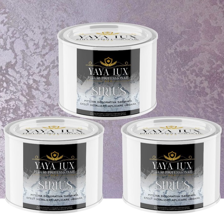 Pachet 2 + 1, Vopsea Decorativa de Lux Sirius, Mov Deschis, Finisaj Mat cu Perle de Sticla, 2 X 0.5 L si 0.5 L