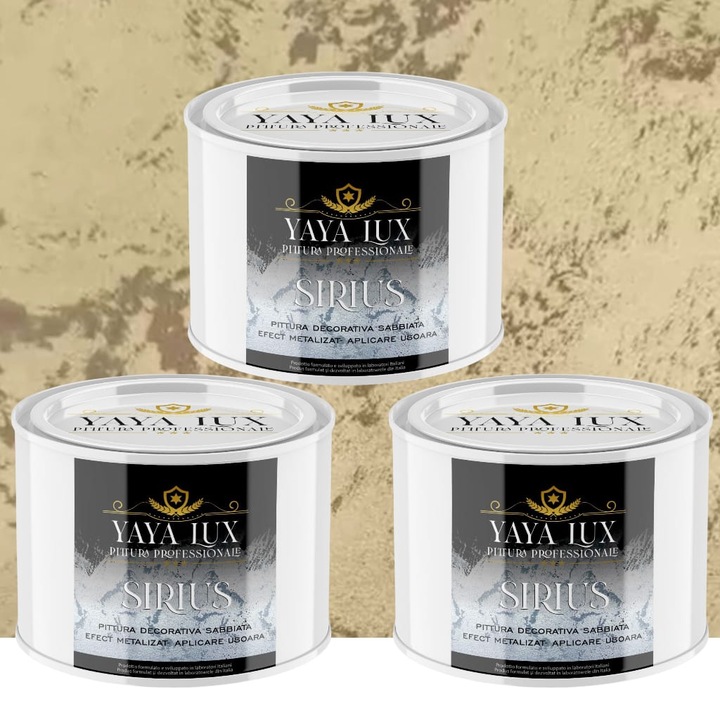 Pachet 2 + 1, Vopsea Decorativa de Lux Sirius, Maro Aluna, Finisaj Mat cu Perle de Sticla, 2 X 0.5 L si 0.5 L