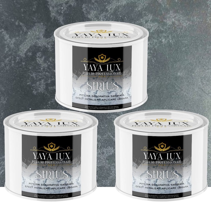 Pachet 2 + 1, Vopsea Decorativa de Lux Sirius, Negru, Finisaj Mat cu Perle de Sticla, 2 X 0.5 Li si 0.5 L