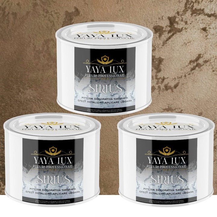 Pachet 2 + 1, Vopsea Decorativa de Lux Sirius, Cafea cu Lapte, Finisaj Mat cu Perle de Sticla, 2 X 0.5 L si 0.5 L