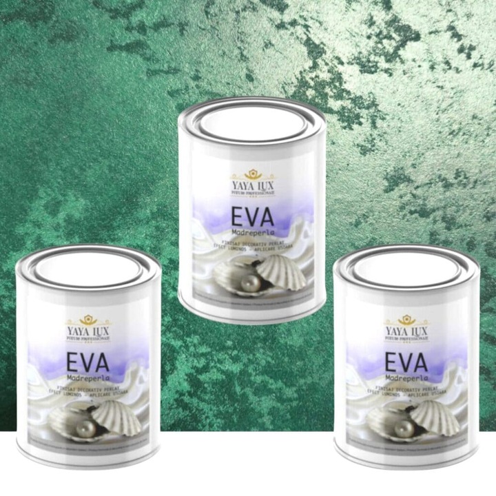 Pachet 2 + 1, Vopsea Decorativa de Lux, Eva Madreperla Verde Inchis, 2 X 0.5 Litri si 0.5 Litri