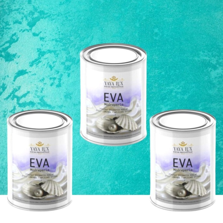 Pachet 2 + 1, Vopsea Decorativa de Lux, Eva Madreperla Turcoaz Deschis, 2 X 0.5 L si 0.5 L