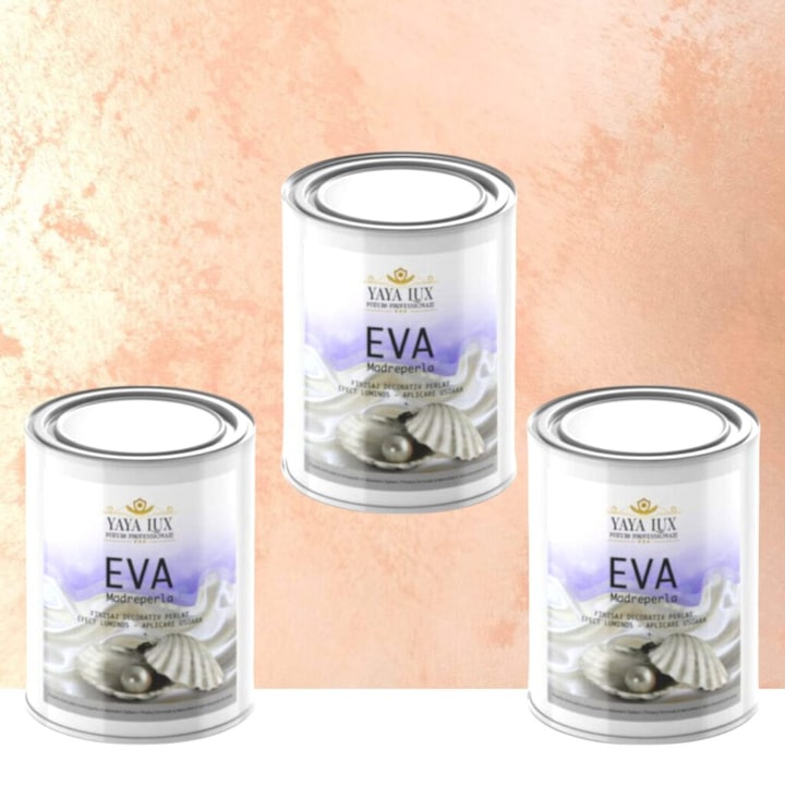 Pachet 2 + 1, Vopsea Decorativa de Lux, Eva Madreperla Piersica, 2 X 0.5 Litri Plus 0.5 Litri