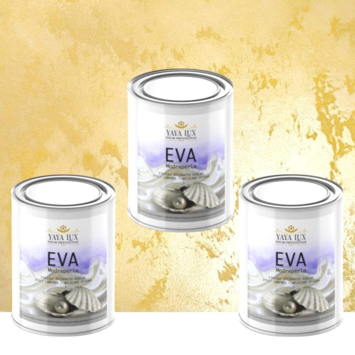 Pachet 2 + 1, Vopsea Decorativa de Lux, Eva Madreperla Galben Pai, 2 X 0.5 L Plus 0.5 L