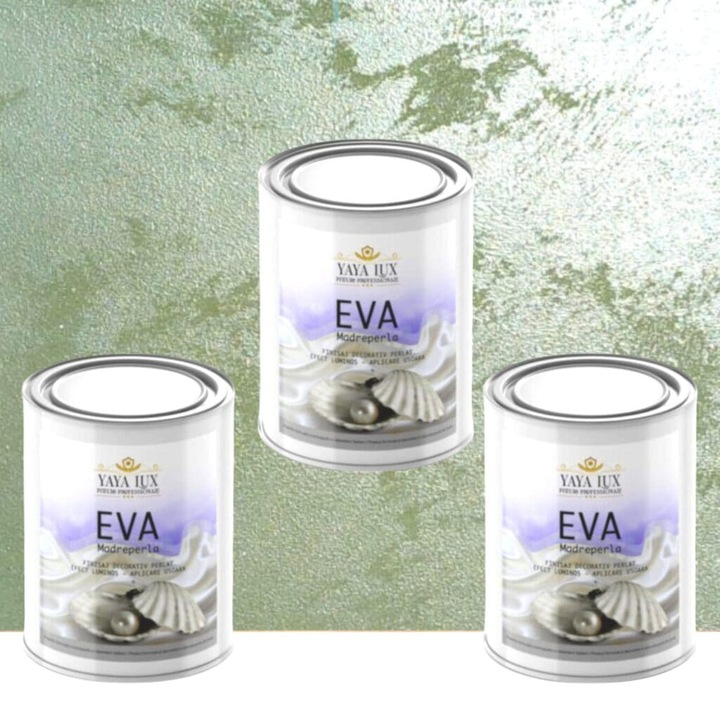Pachet 2 + 1, Vopsea Decorativa de Lux, Eva Madreperla Verde Fistic, 2 X 0.5 L Plus 0.5 L